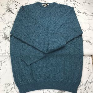 Kinross Cashmere Cable Crewneck Teal Sweater